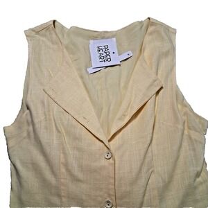 Paper Heart‎ Yellow Women Medium Shift Dress Linen Blend Button Down Pockets NWT